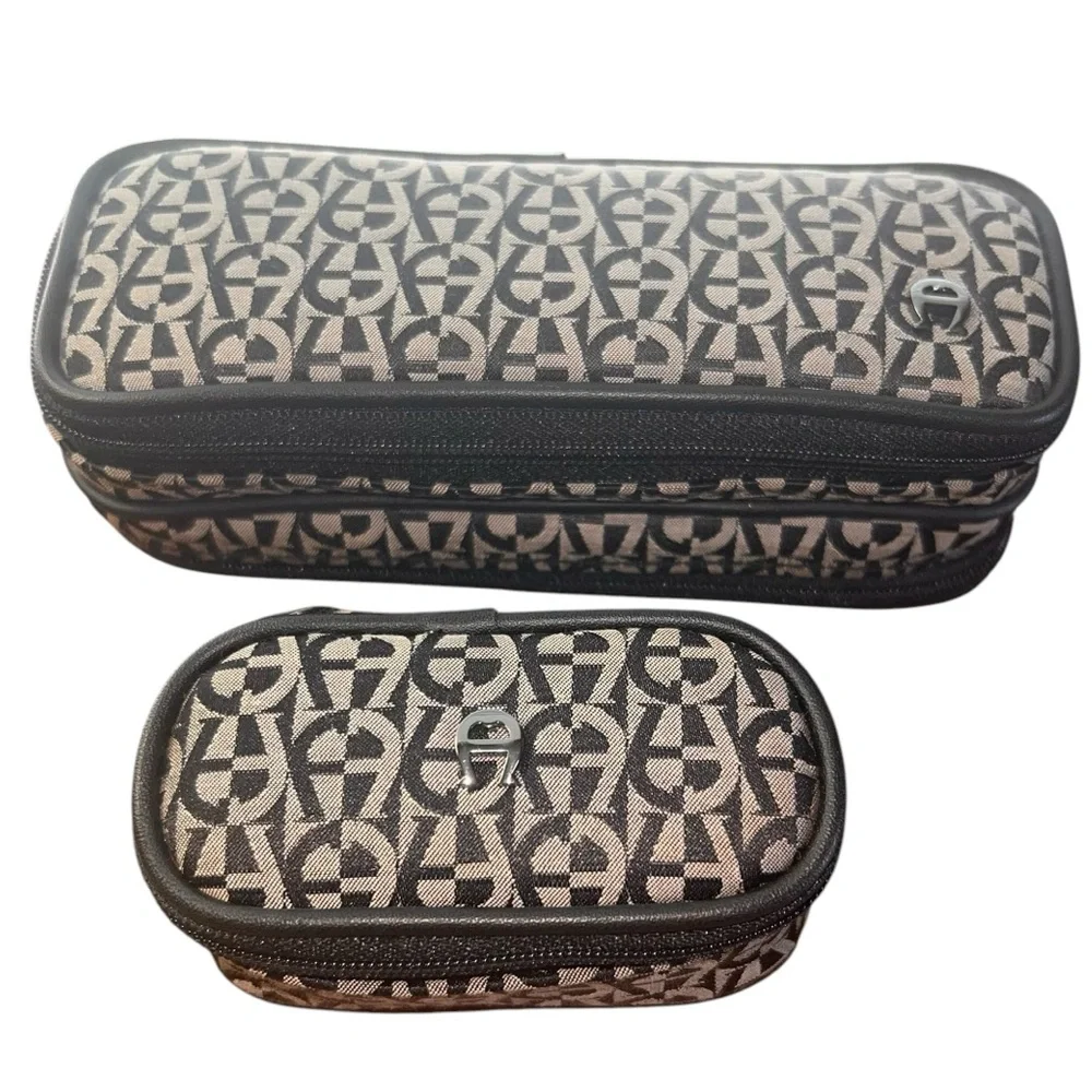 New Etienne Aigner Travel Contact Glasses Cases Zippered Accessory Purse Mirror